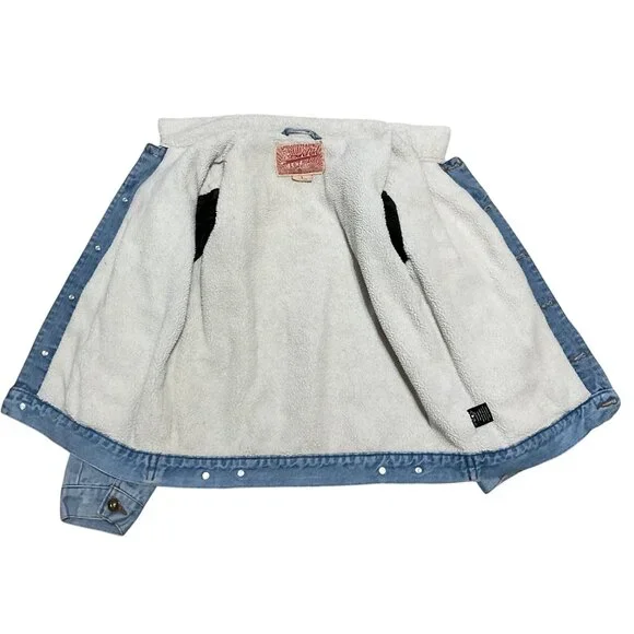 Sherpa Lined Trucker Jacket Size L Jeans Jacket Distressed Brooklyn Clothing - Picture 3 of 5
